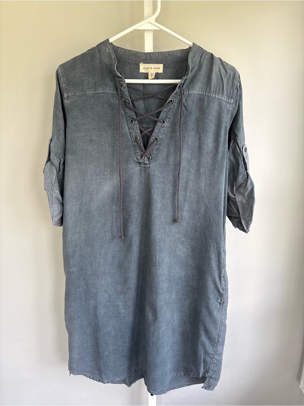 Anthropologie Cloth & Stone Xander Chambray Tencel Lace-Up Tunic Dress Blue S